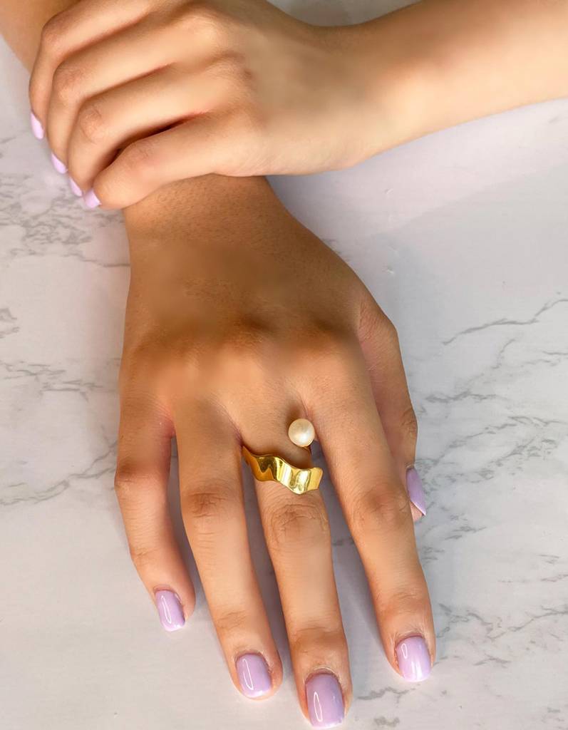 Pearl 18Kt Gold Plated Climber Ring : SARIYG60
