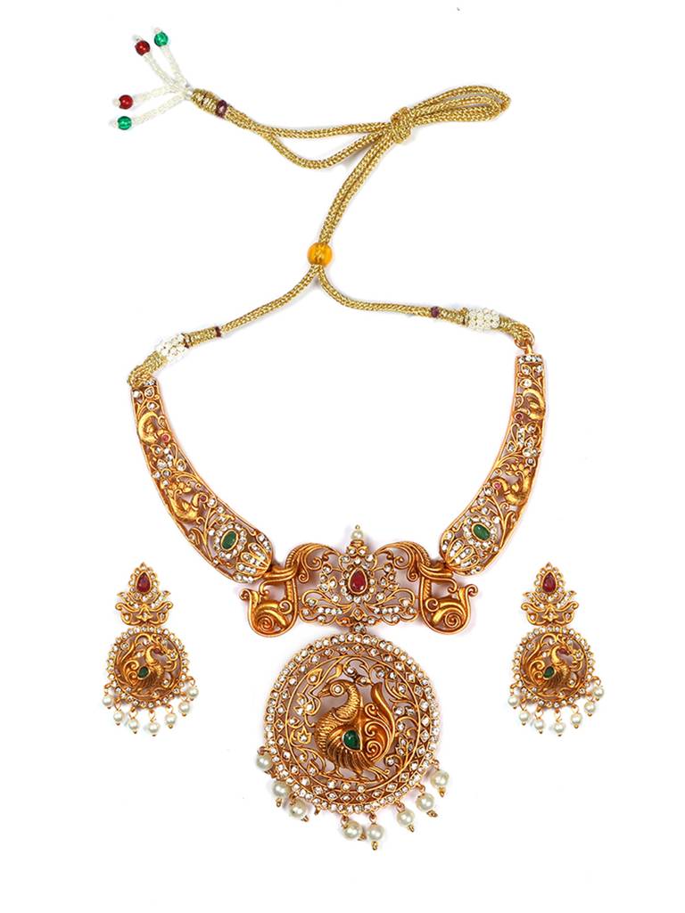 Gold Plated Peacock Necklace Set : SATJS215