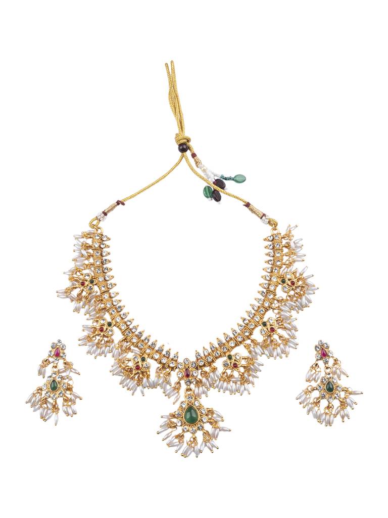 Gold Plated Pearl Necklace Set : SATJS352