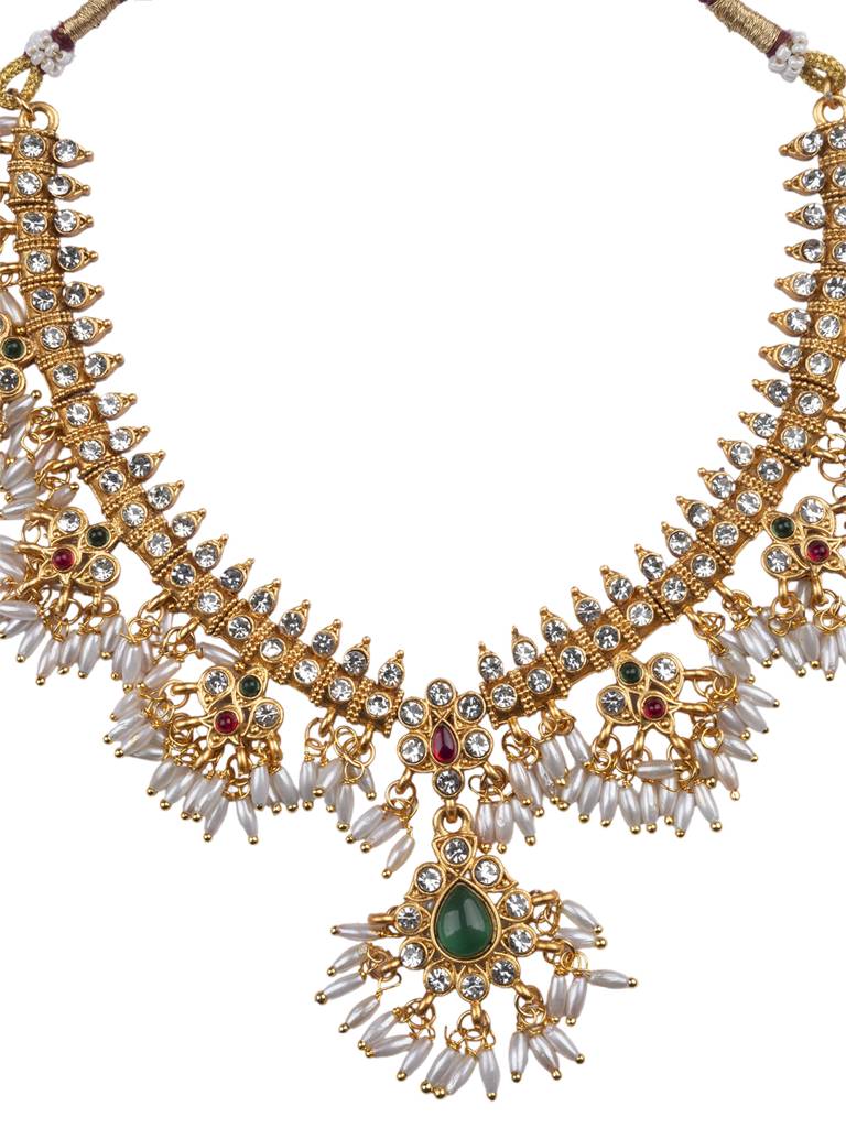 Gold Plated Pearl Necklace Set : SATJS352