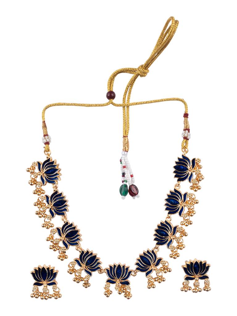 Divine Petal Inspired Necklace Set : SATJS357Blue