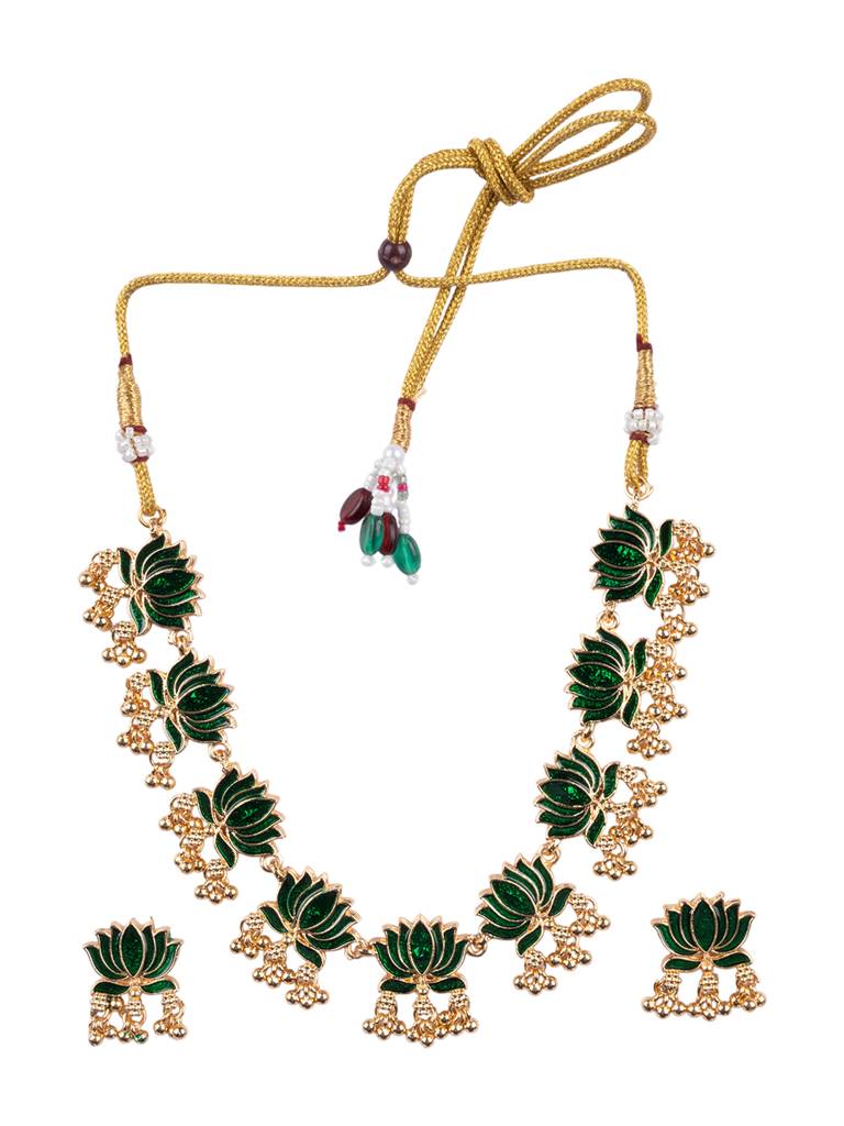 Divine Petal Inspired Necklace Set : SATJS357Green