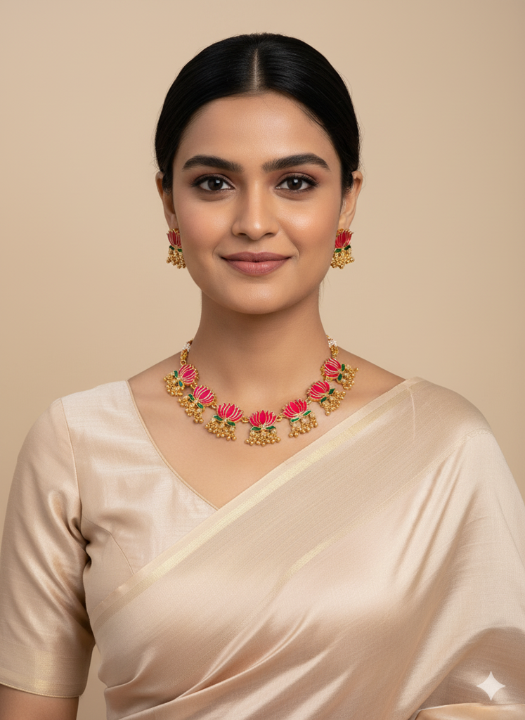 Divine Petal Inspired Necklace Set : SATJS357Multi
