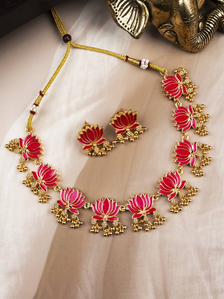 Divine Petal Inspired Necklace Set : SATJS357Multi