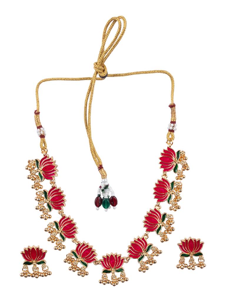 Divine Petal Inspired Necklace Set : SATJS357Multi