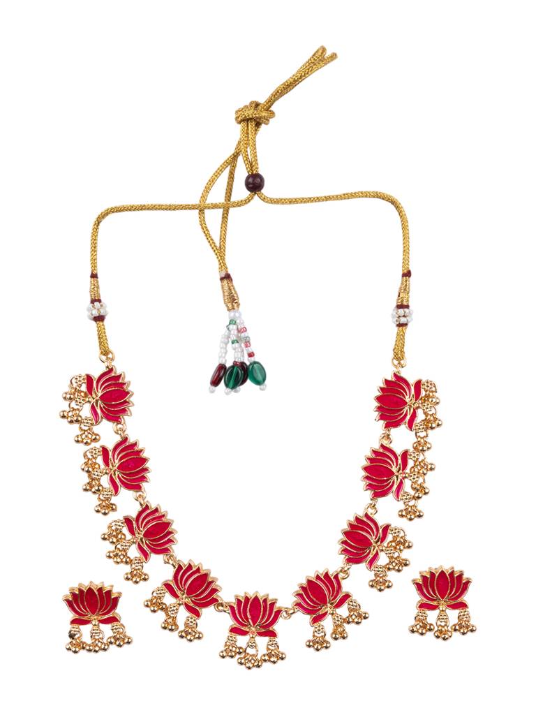 Divine Petal Inspired Necklace Set : SATJS357Red