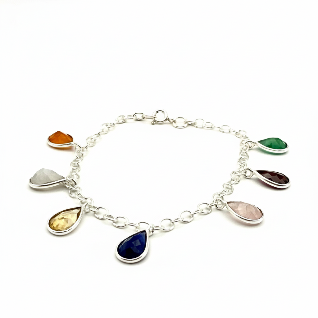 Pure 925 Silver Multi Stone Pear Cut Natural Gemstone Bracelet For Women : SB-07