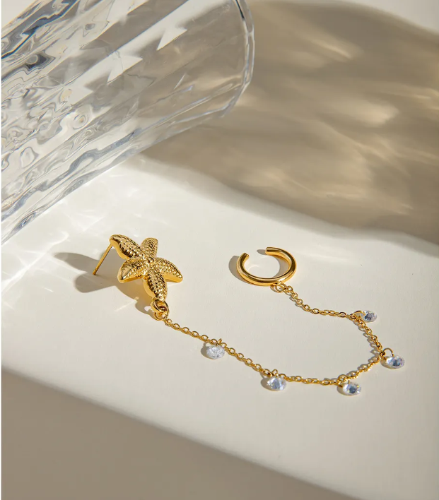 Gold Plated Daily Wear Sea Dangling Ear Cuff Earring : JDEW2404030