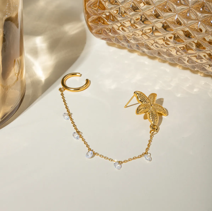 Gold Plated Daily Wear Sea Dangling Ear Cuff Earring : JDEW2404030