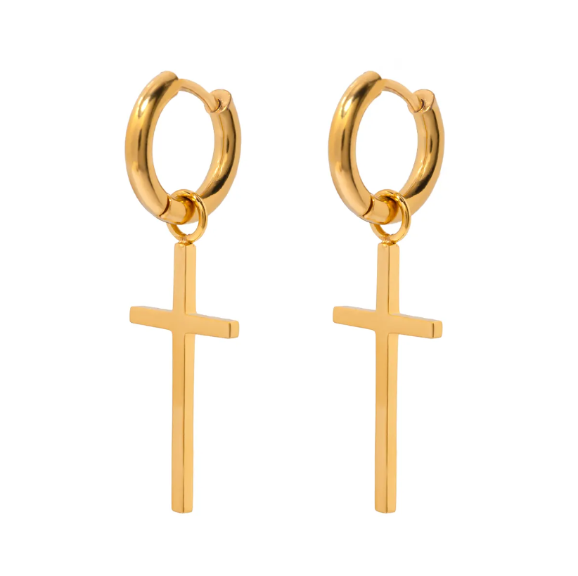 Gold Plated Daily Wear Classic Cross Hanging Hoop Earring : DIMP001