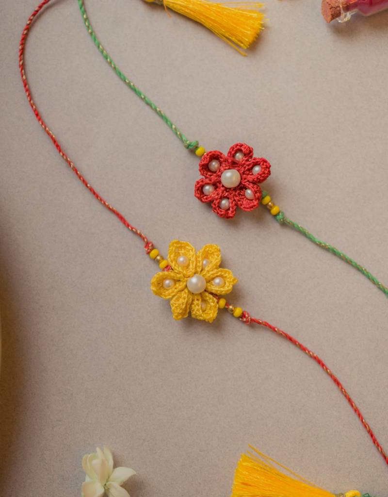 Red And Yellow Crochet Rakhi (Set Of 2) : SCRKH26-05