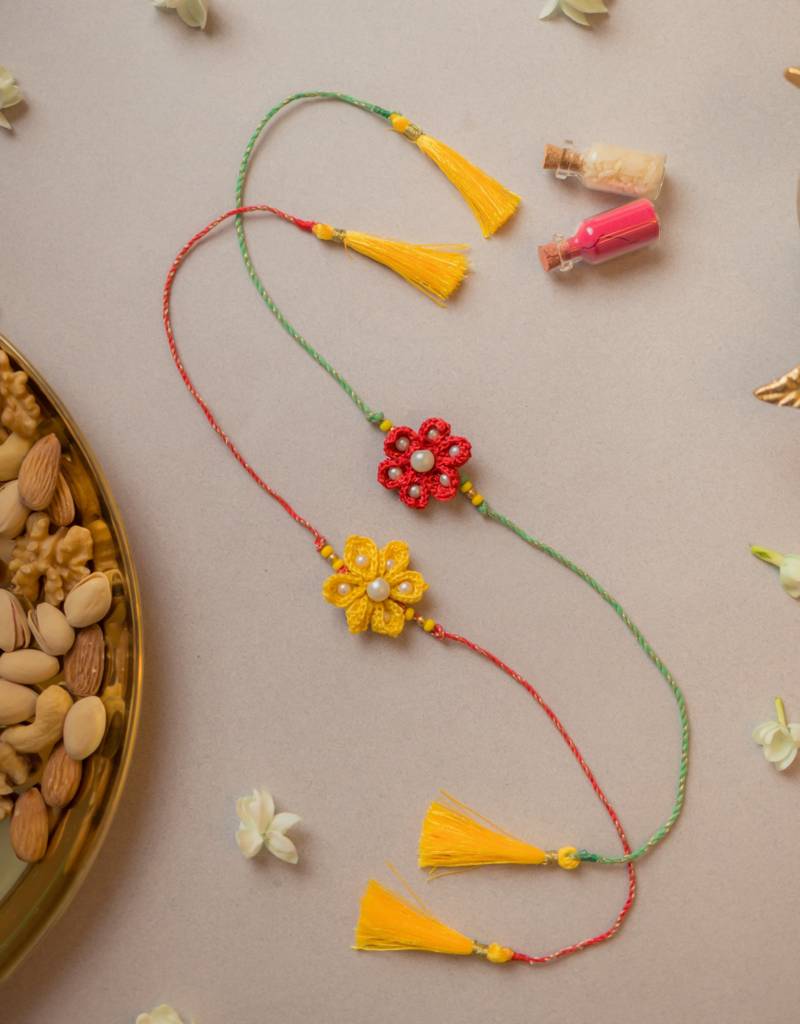Red And Yellow Crochet Rakhi (Set Of 2) : SCRKH26-05