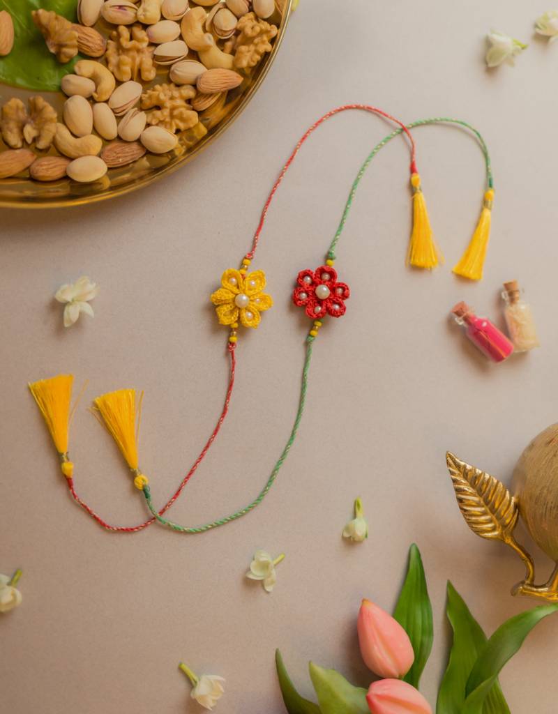 Red And Yellow Crochet Rakhi (Set Of 2) : SCRKH26-05