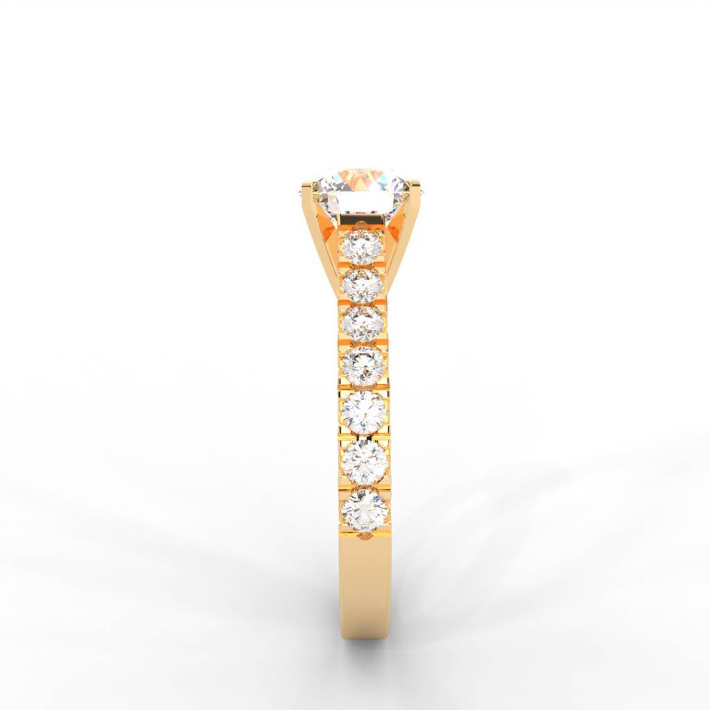 1 Carat Round Moissanite Solitaire With Side Accents Engagement Ring In 14K Yellow Gold Plated : SSRL-0003-Y-8