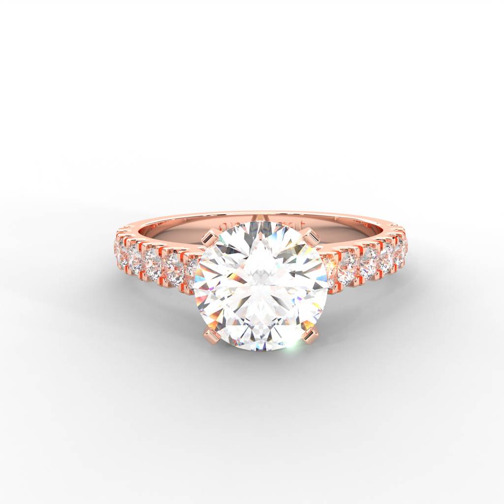 1 Carat Round Moissanite Solitaire With Side Accents Engagement Ring In 14K Rose Gold Plated : SSRL-0003-RG-8