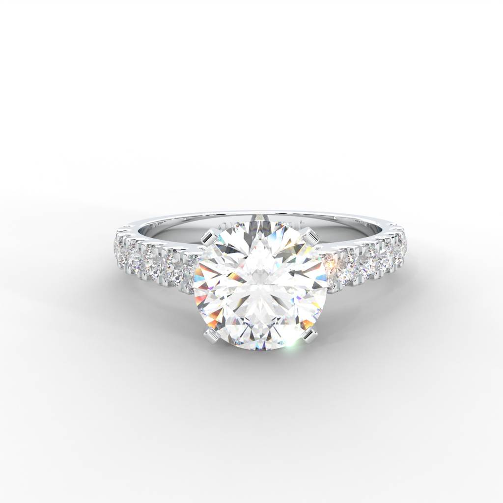 1 Carat Round Moissanite Solitaire With Side Accents Engagement Ring In 14K White Gold Plated : SSRL-0003-WH-8