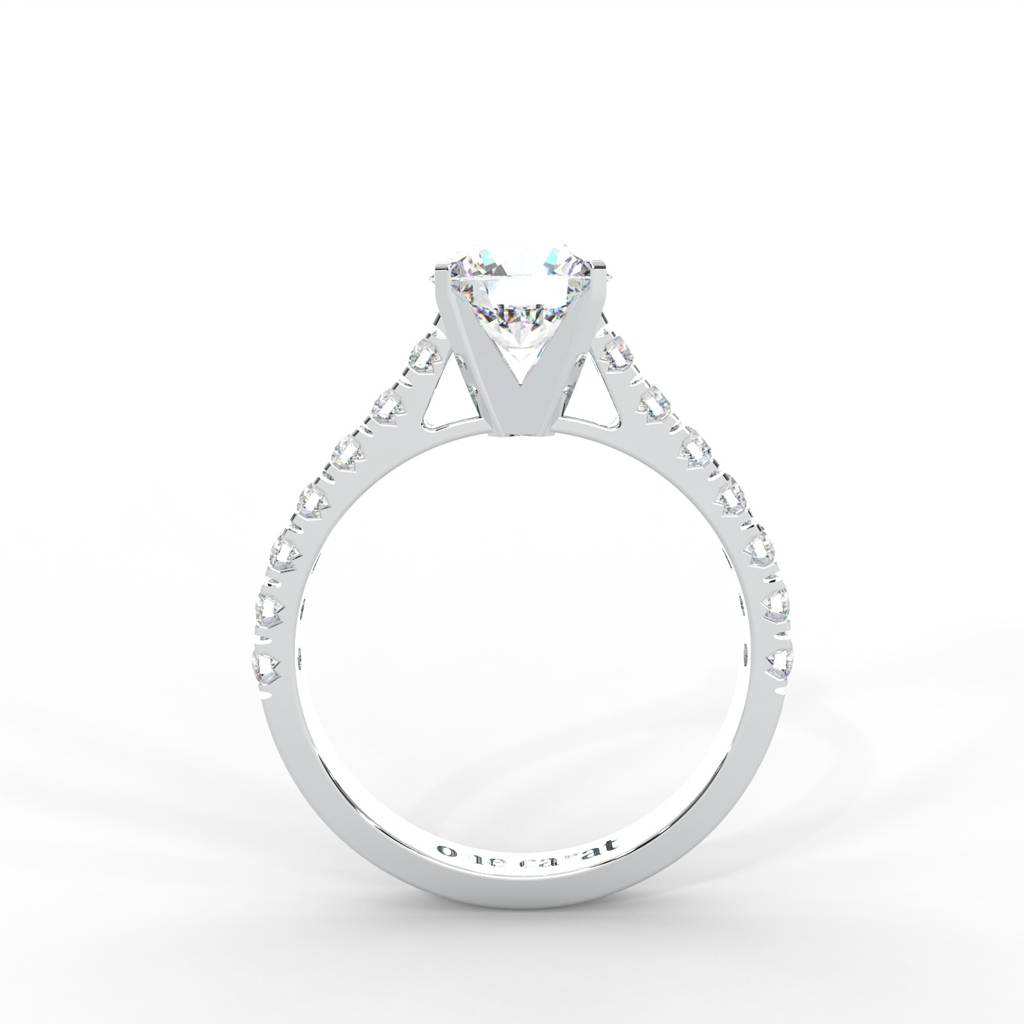 1 Carat Round Moissanite Solitaire With Side Accents Engagement Ring In 14K White Gold Plated : SSRL-0003-WH-8