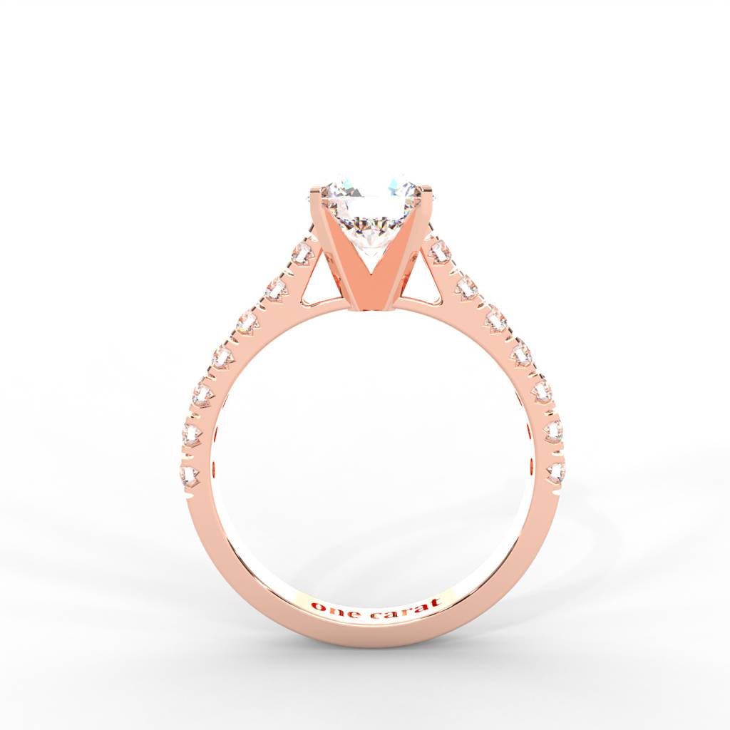 1 Carat Round Moissanite Solitaire With Side Accents Engagement Ring In 14K Rose Gold Plated : SSRL-0003-RG-8