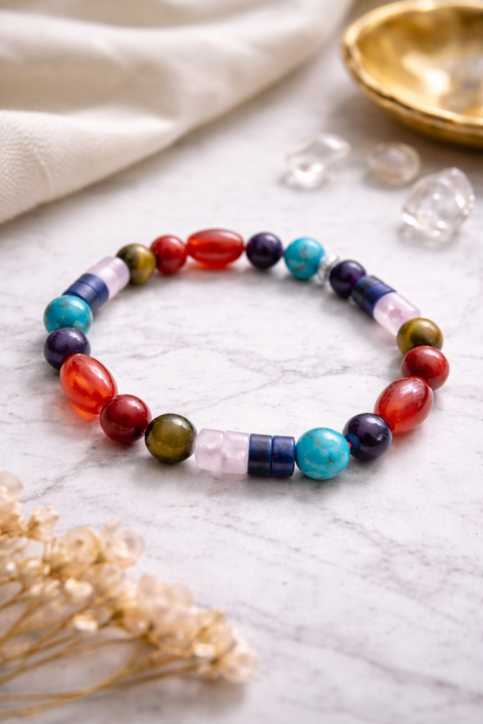 Seven Chakra Healing Gemstone Bracelet : SEVEN-CHAKRA-BRACELET