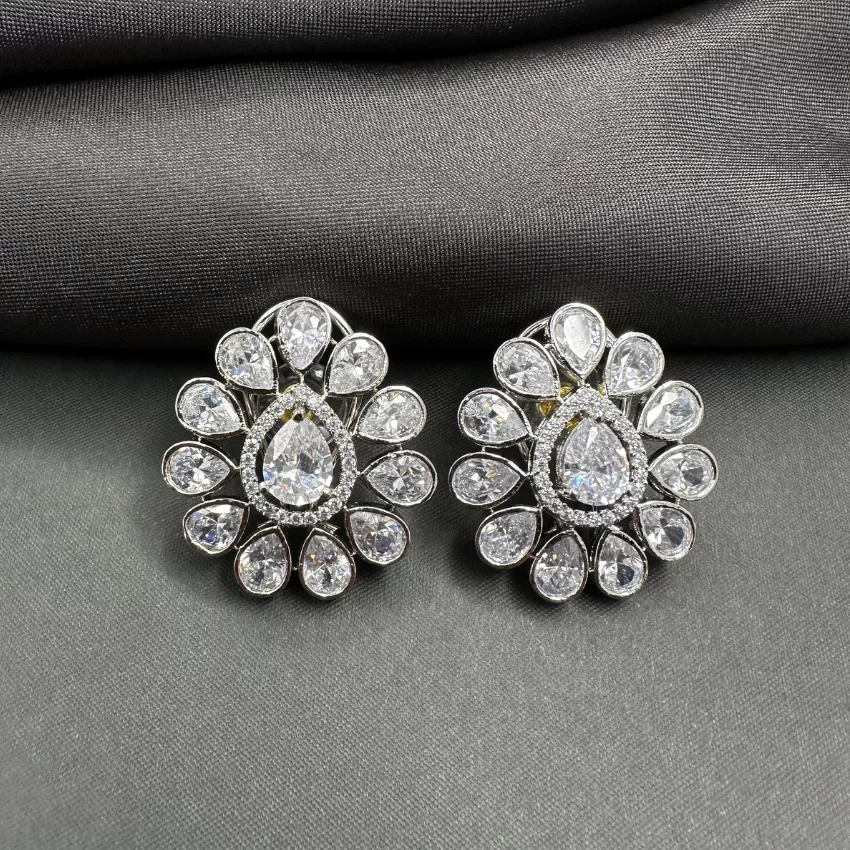 Silver Plated American Diamond Stud Earrings