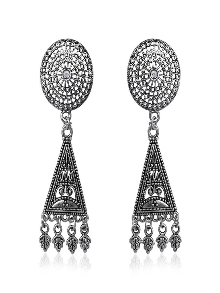 Oxidised Silver Refined Filigree Triangle Earrings Anti Allergenic For Women : SHBOMER320
