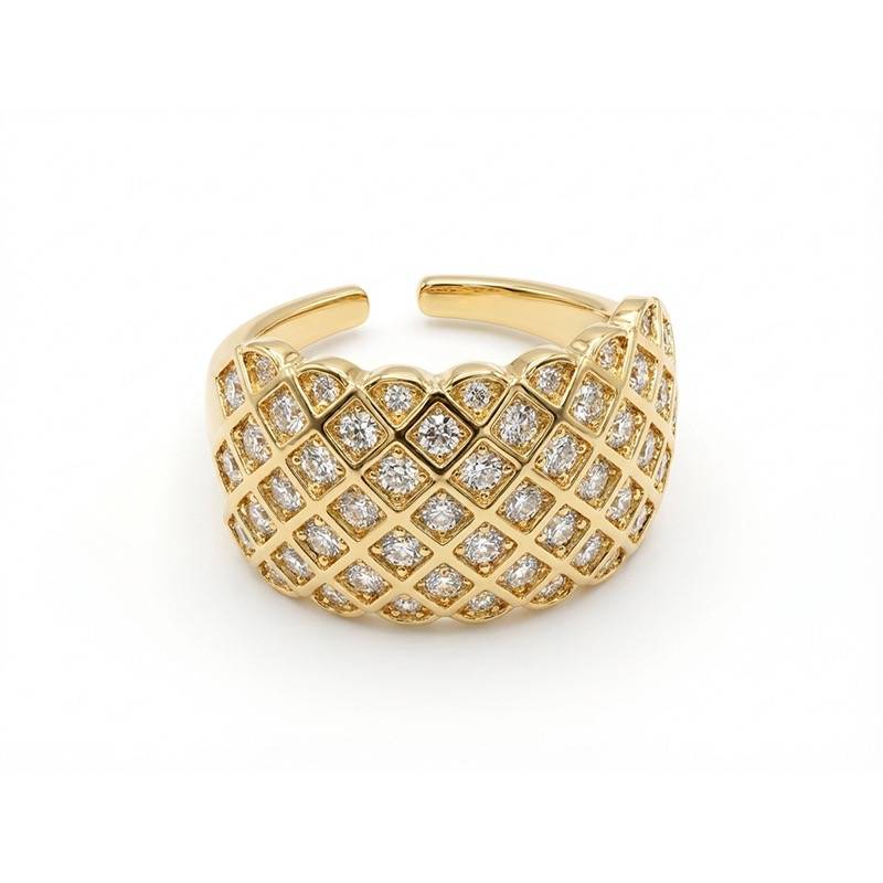 Gold Plated Adjustable Ring For Women & Girls : Siena Pave Grid Band Ring : SIENA-RING