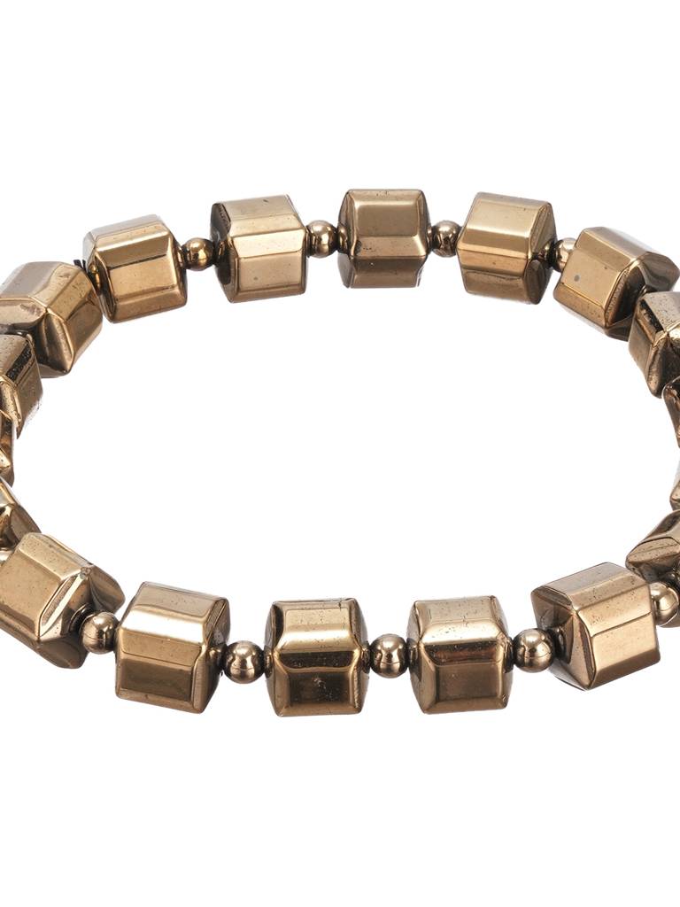 Natural Coated Pyrite Brass Energy Bracelet With Round Cube Beads : STBR8205
