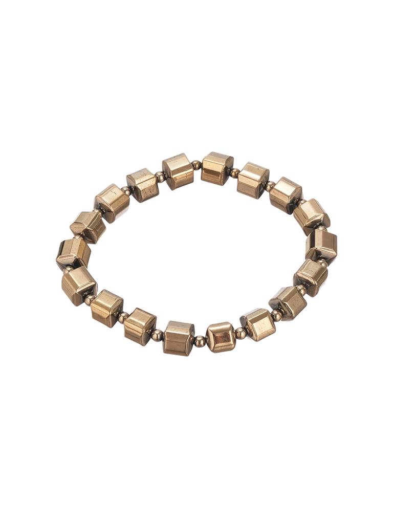 Natural Coated Pyrite Brass Energy Bracelet With Round Cube Beads : STBR8205