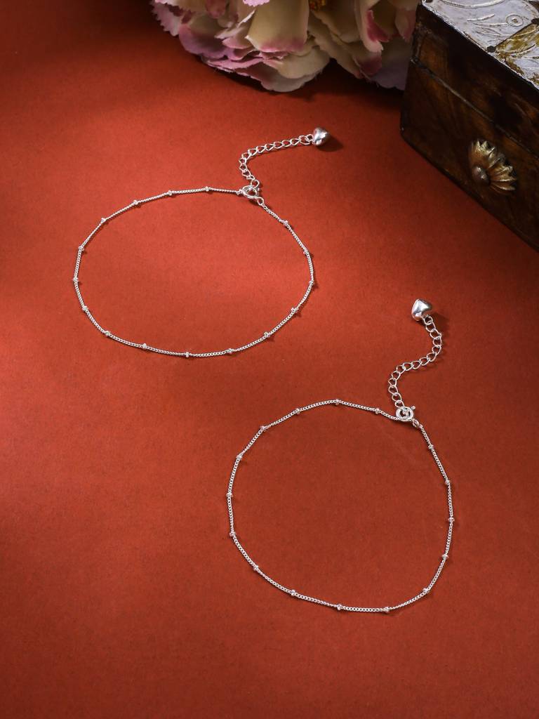 Kicky And Perky 925 Sterling Silver Metal Bead Pair Anklet : SILANKB004