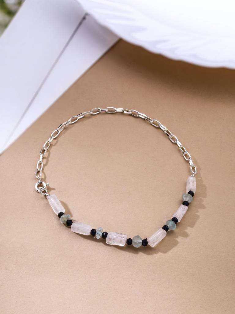Kicky And Perky 925 Sterling Silver Triple Bead Chain Anklet : SILANKB005