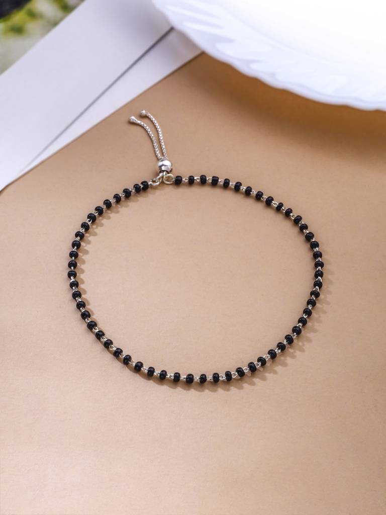 Kicky And Perky 925 Sterling Silver Black Beads Anklet : SILANKB013