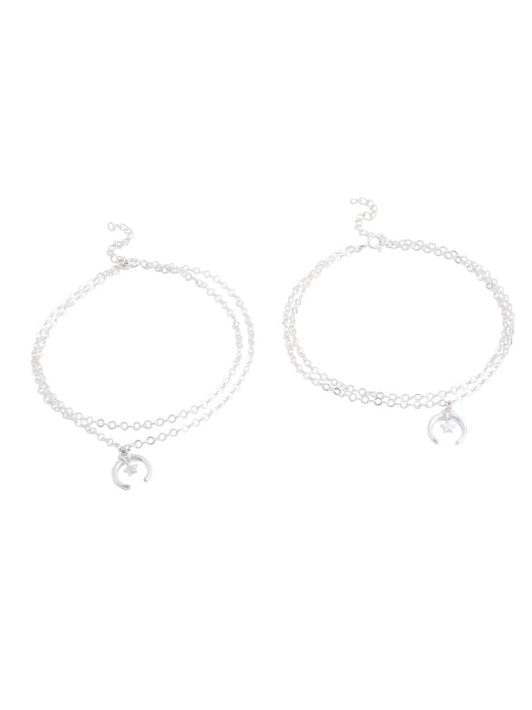 Kicky And Perky 925 Sterling Silver Moon And Star Pair Anklet : SILANKCH006