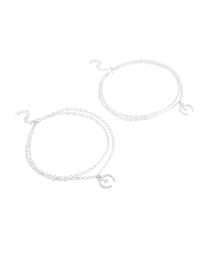 Kicky And Perky 925 Sterling Silver Moon And Star Pair Anklet : SILANKCH006