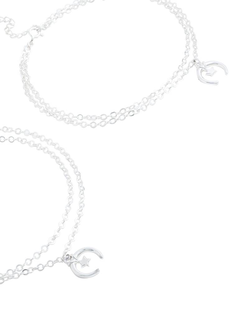 Kicky And Perky 925 Sterling Silver Moon And Star Pair Anklet : SILANKCH006