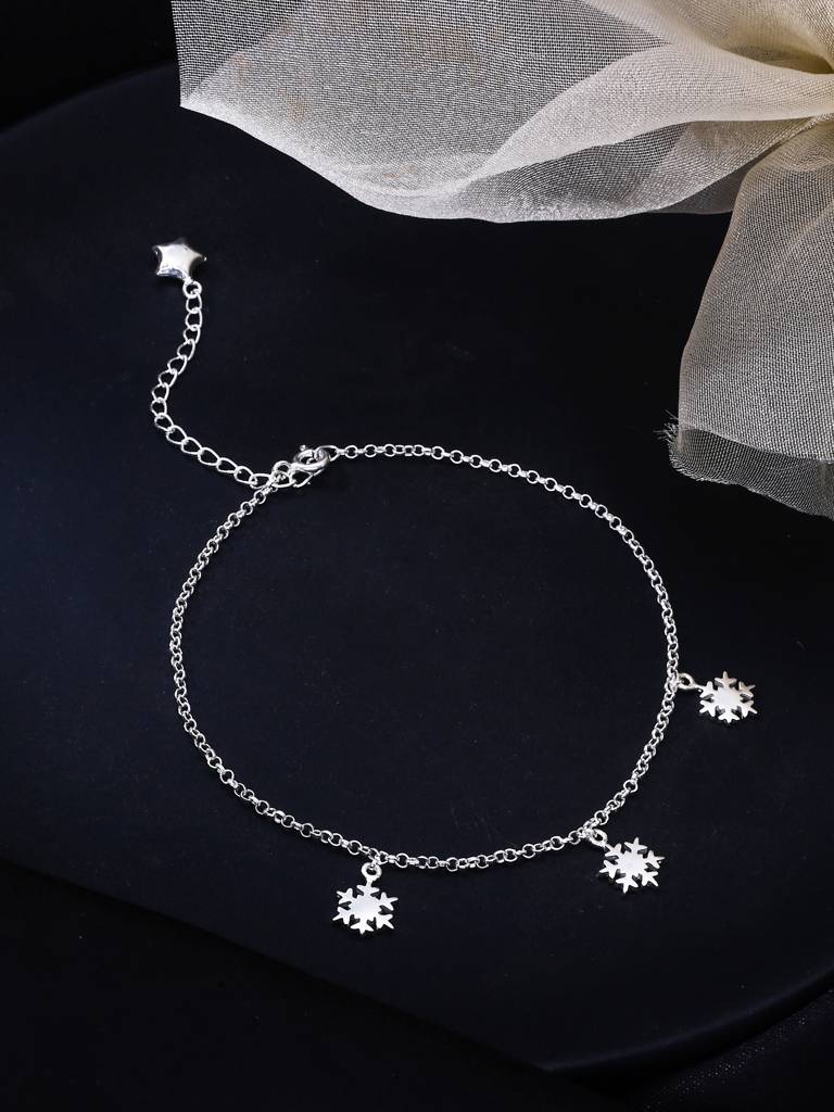 Kicky And Perky 925 Sterling Silver Snowflake Charm Anklet : SILANKCH008