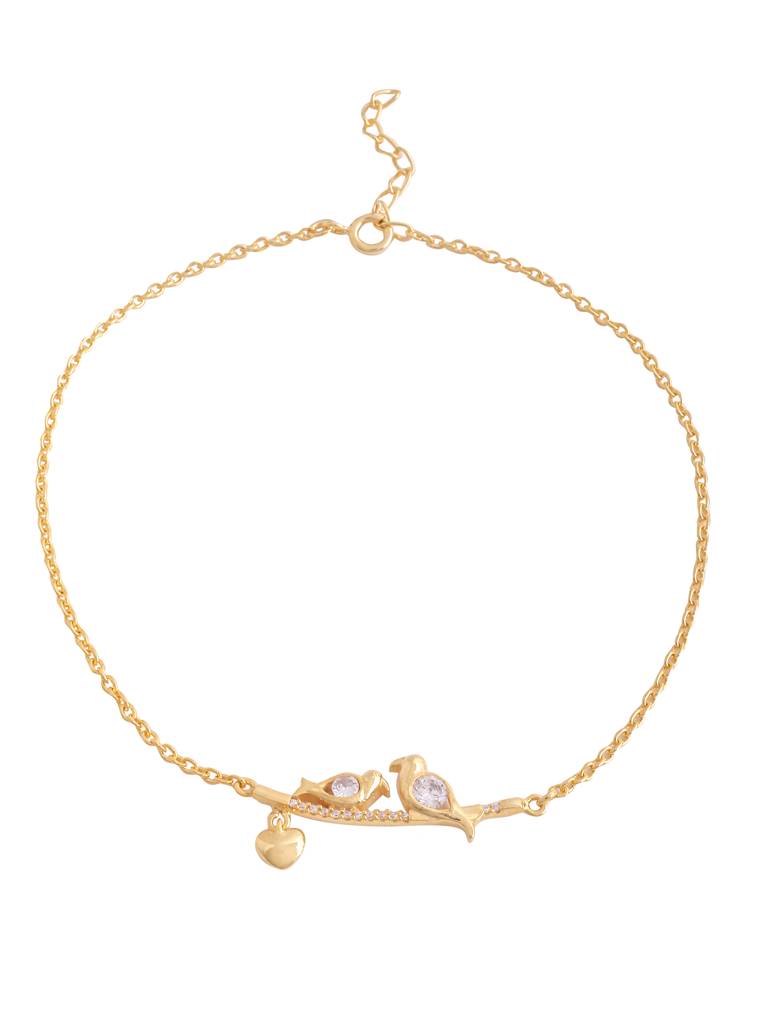 Kicky And Perky 925 Sterling Silver Gold Plated Wings Duet Anklet : SILANKCH009