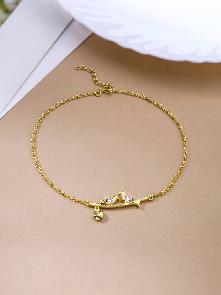 Kicky And Perky 925 Sterling Silver Gold Plated Wings Duet Anklet : SILANKCH009