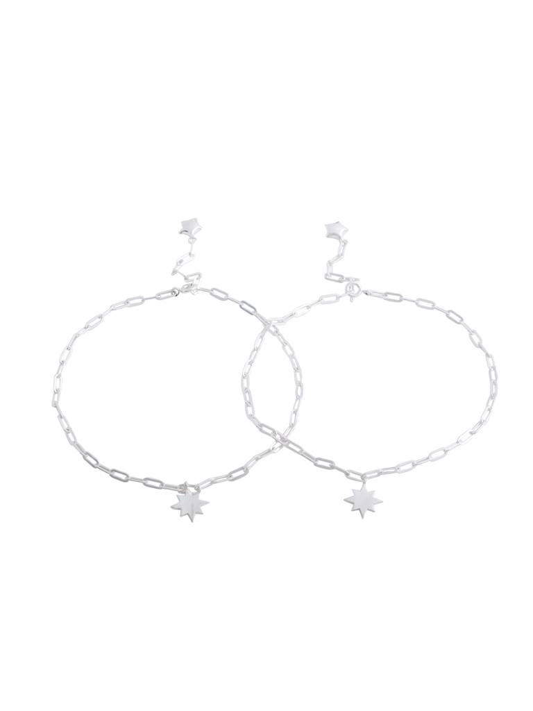 Kicky And Perky 925 Sterling Silver Star Pair Anklet : SILANKCH011