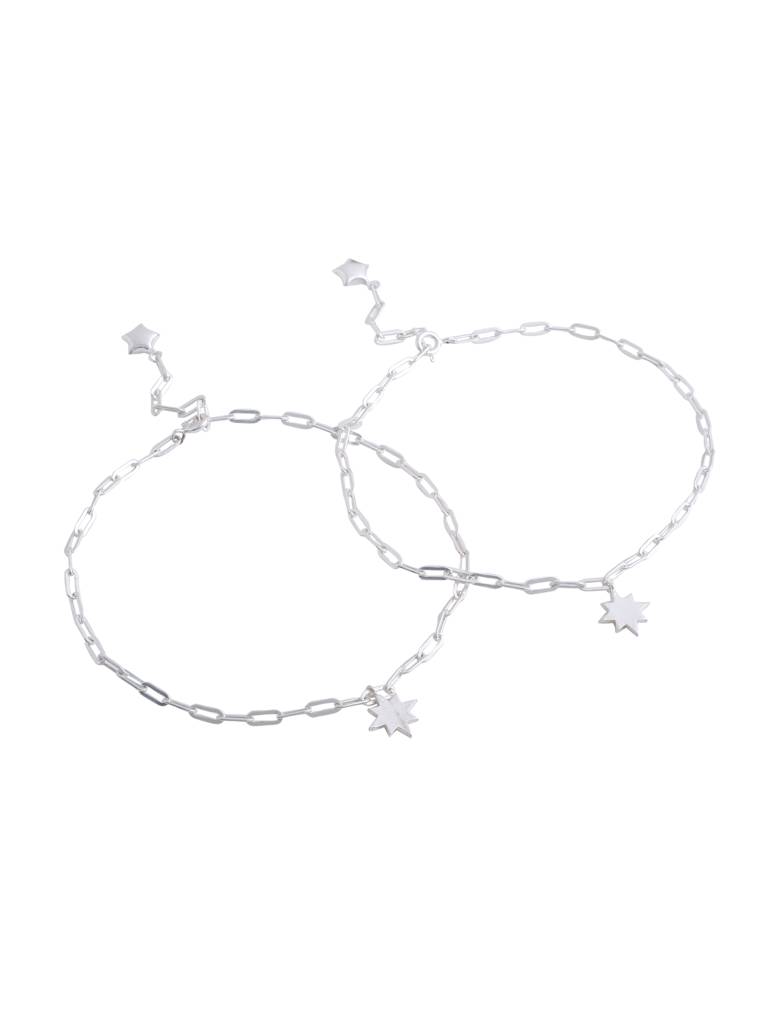 Kicky And Perky 925 Sterling Silver Star Pair Anklet : SILANKCH011