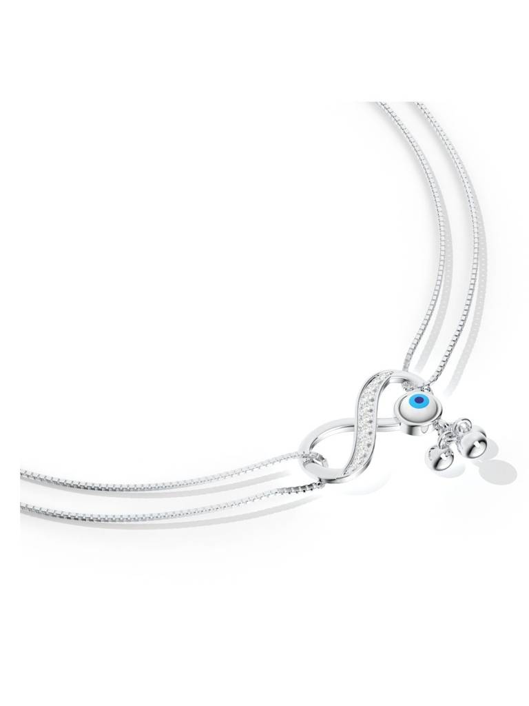 925 Sterling Silver Infinity Studded With Moissanite And Evil Eye Mop Anklet For Women : SILANKCH018