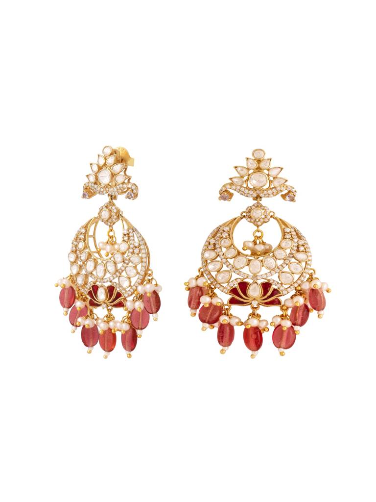 Kicky And Perky 925 Sterling Silver Gold Plated Moissanite Polki, Tanzanite, Moissanite, Red Talphe, Red Mani  : SILCBE003