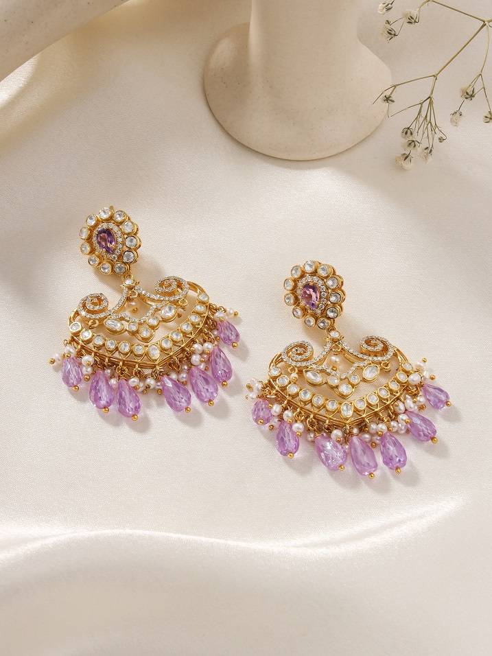 Kicky And Perky 925 Sterling Silver Gold Plated Amethyst, Moissanite Polki, Moissanite With Pearl And Amethyst : SILCBE026
