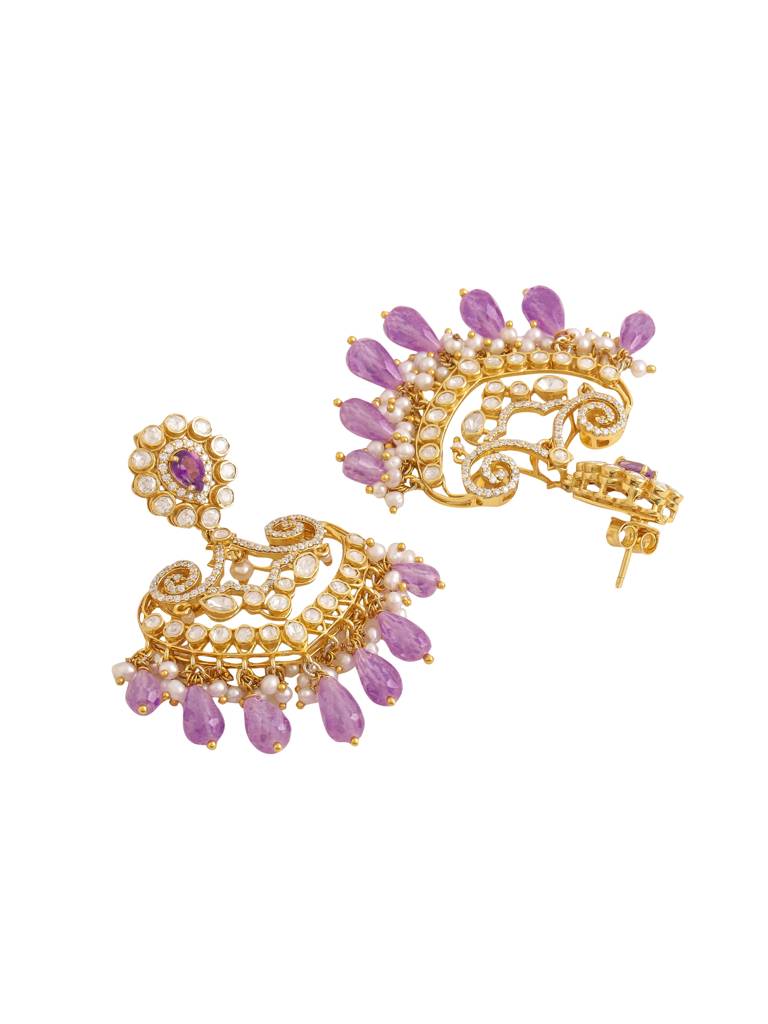 Kicky And Perky 925 Sterling Silver Gold Plated Amethyst, Moissanite Polki, Moissanite With Pearl And Amethyst : SILCBE026