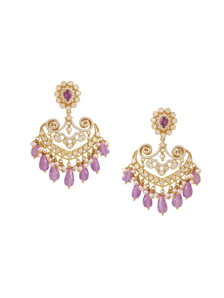Kicky And Perky 925 Sterling Silver Gold Plated Amethyst, Moissanite Polki, Moissanite With Pearl And Amethyst : SILCBE026