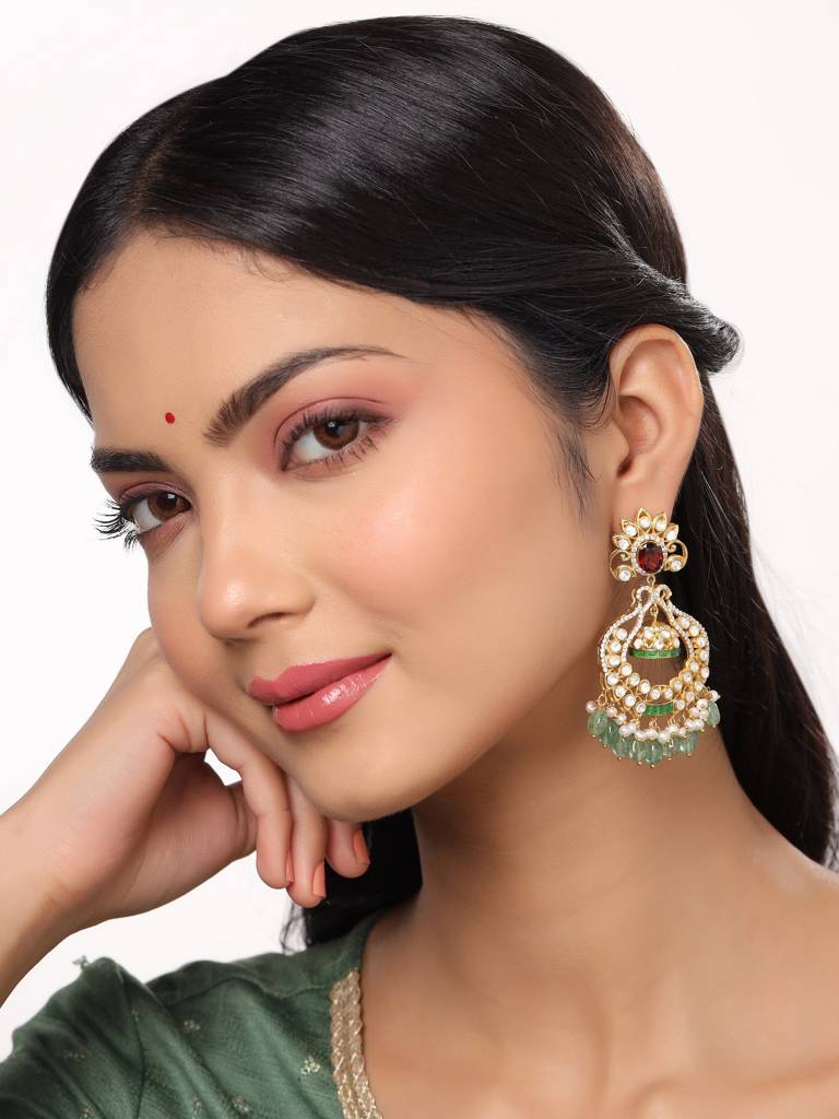 Kicky And Perky 925 Sterling Silver Gold Plated Garnet, Green Talphe, Moissanite Polki, Moissanite With Pearl  : SILCBE028