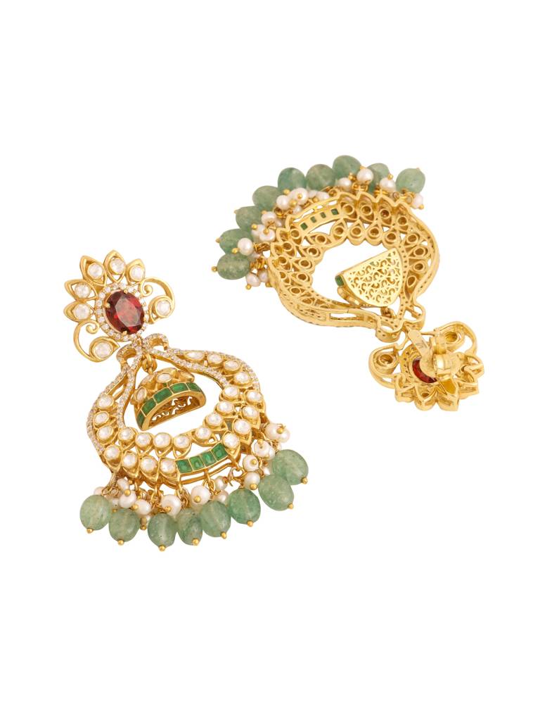 Kicky And Perky 925 Sterling Silver Gold Plated Garnet, Green Talphe, Moissanite Polki, Moissanite With Pearl  : SILCBE028