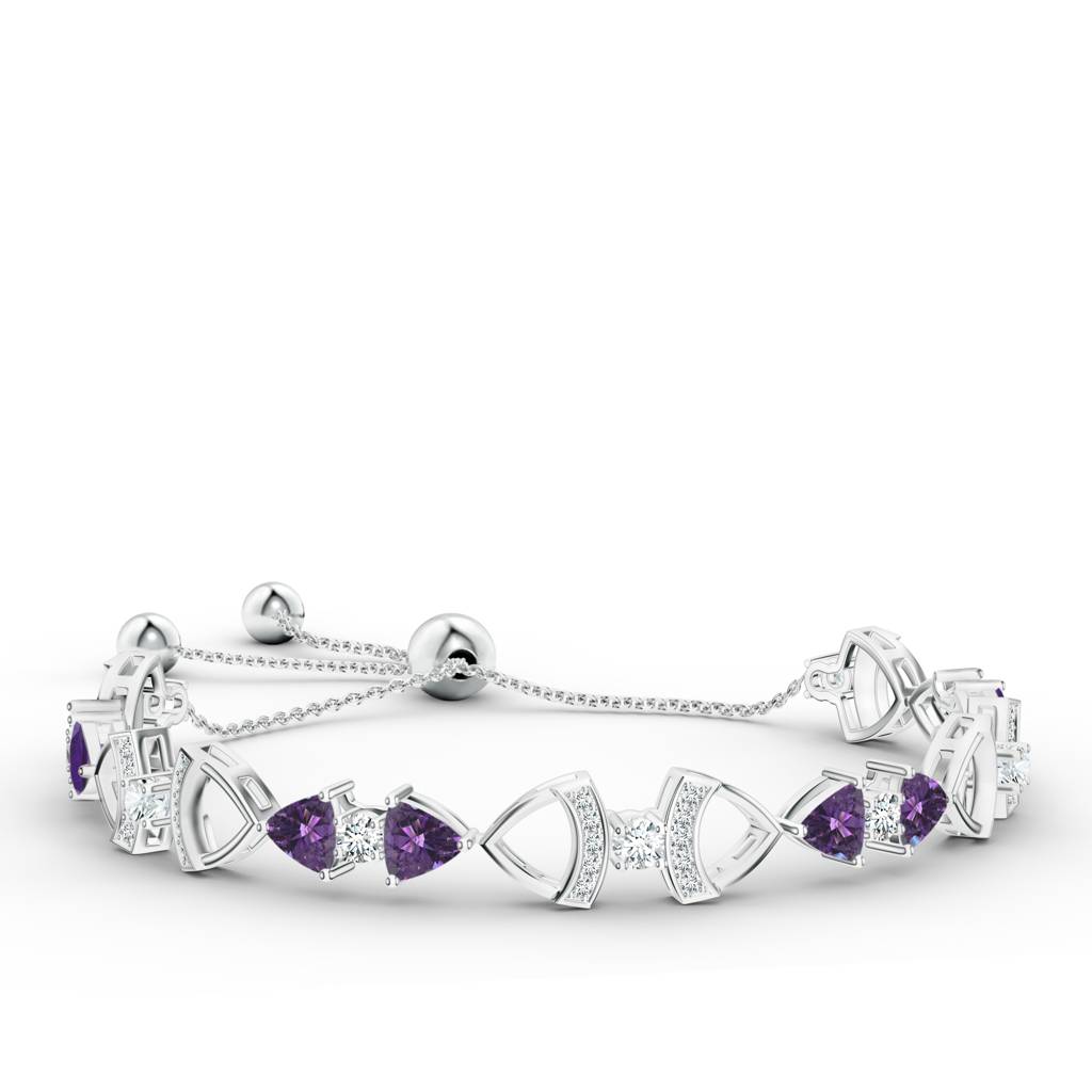 925 Sterling Silver Trillion Shape Amethyst And Moissanite Stone Studded Bracelet Jewelry For Women : SILCOB001