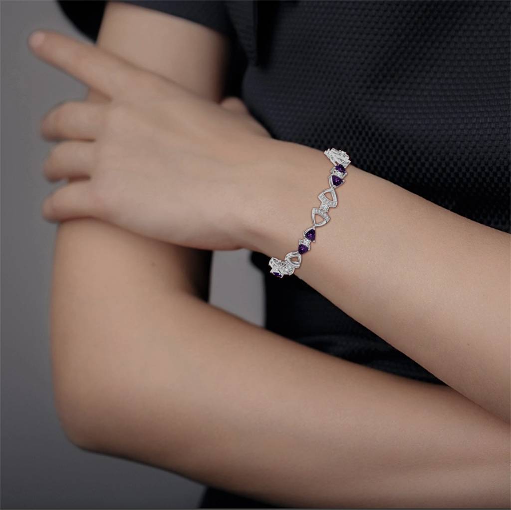 925 Sterling Silver Trillion Shape Amethyst And Moissanite Stone Studded Bracelet Jewelry For Women : SILCOB001