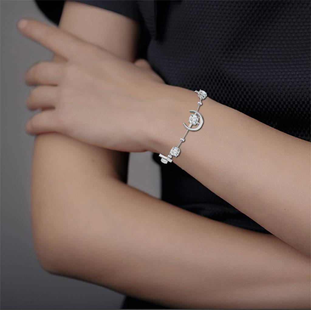 925 Sterling Silver Round Shape Moissanite Stone Studded Bracelet Jewelry For Women : SILCOB008