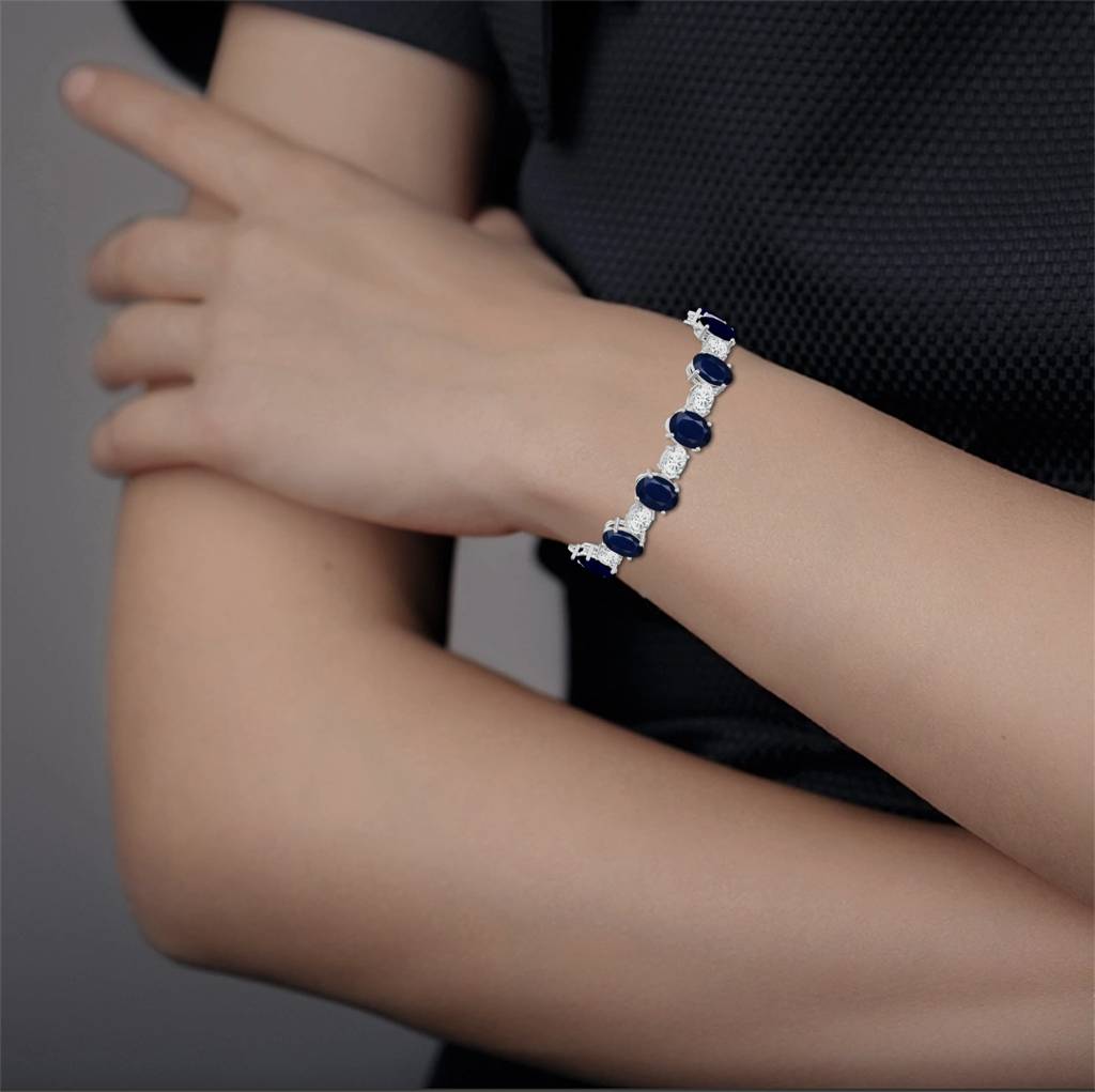 925 Sterling Silver Oval Shape Iolite And Moissanite Tennis Bracelet Jewelry For Women : SILCOB011